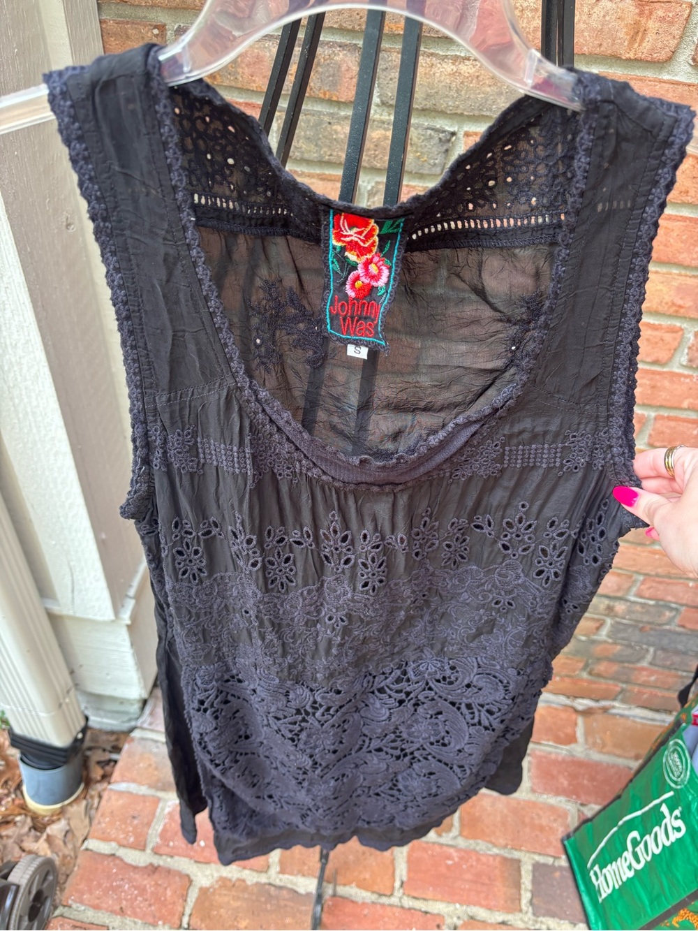 Johnny Was Black Eyelet Lace Sleeveless Camisole